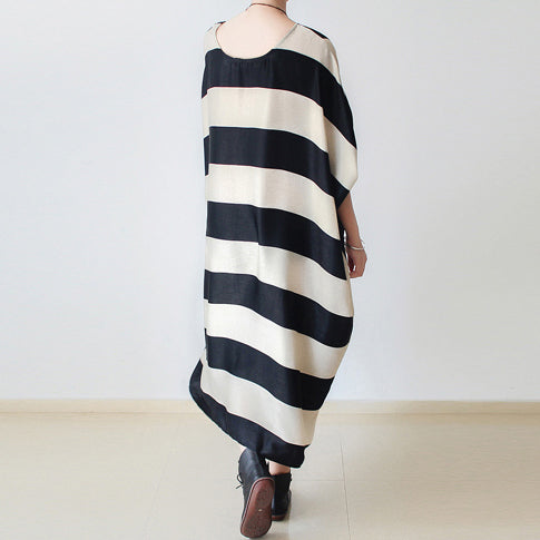 2024 autumn trend stripe baggy dresses silk plus size caftans oversized cotton gown