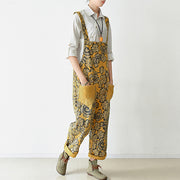 2024 autumn yellow print jumpsuits cotton pants oversize casual fall outfits