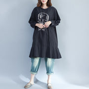 2024 baggy loose black prints cotton dresses plus size long  fit a line dress