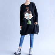 2024 black prints cotton casual dresses oversize big pockets traveling dress