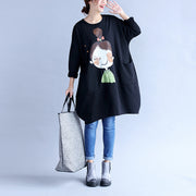 2024 black prints cotton casual dresses oversize big pockets traveling dress