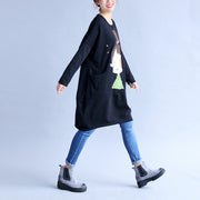 2024 black prints cotton casual dresses oversize big pockets traveling dress