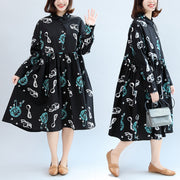 2024 fall black print cotton outwear plus size casual long sleeve warm clothes