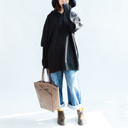 2024 fall black print woolen blended coats plus size hooded layered sleeve mid outwear