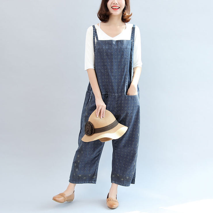 2024 fall blue print cotton pants plus size jumpsuit pants