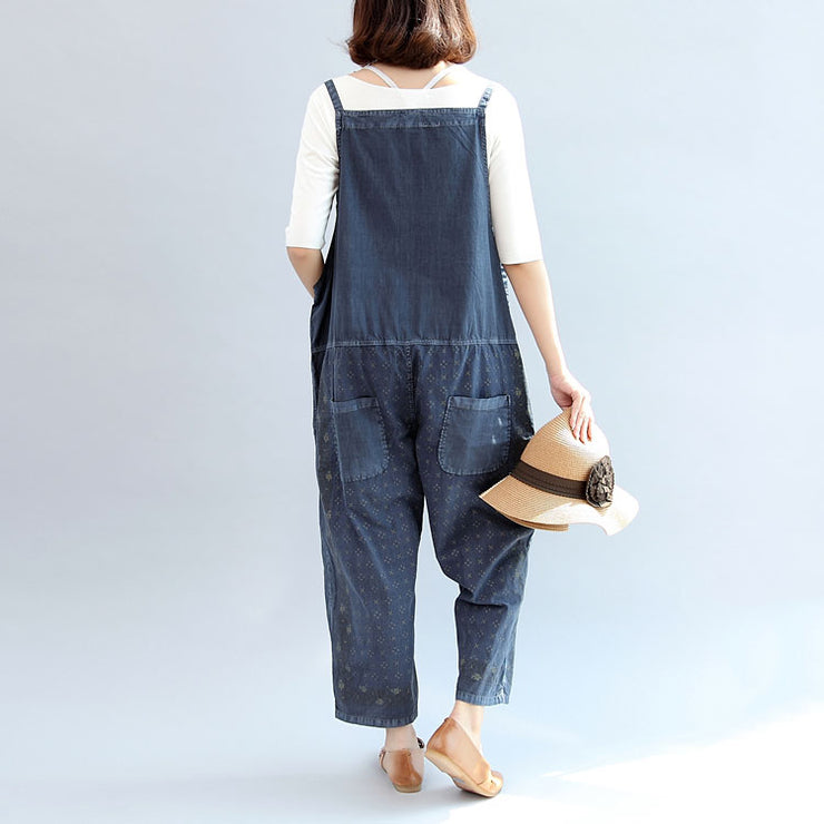 2024 fall blue print cotton pants plus size jumpsuit pants