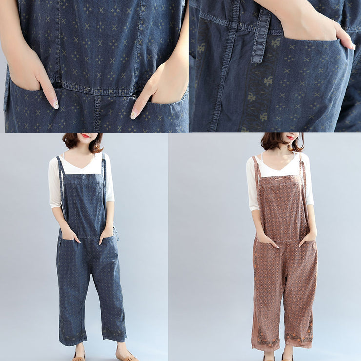 2024 fall blue print cotton pants plus size jumpsuit pants