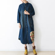 2024 fall denim dresses plus size long patchwork denim shirt dress casual style