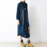 2024 fall denim dresses plus size long patchwork denim shirt dress casual style