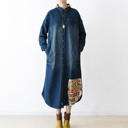 2024 fall denim dresses plus size long patchwork denim shirt dress casual style