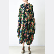 2024 fall navy baggy floral linen dresses oversized caftans long cotton dress