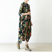 2024 fall navy baggy floral linen dresses oversized caftans long cotton dress