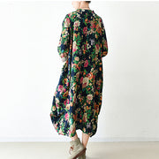 2024 fall navy baggy floral linen dresses oversized caftans long cotton dress