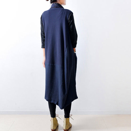 2024 fall navy linen dresses shoulder zipper design oversized caftans gown