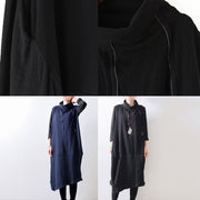 2024 fall navy linen dresses shoulder zipper design oversized caftans gown