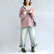 2024 fall pink casual knit tops plus size white neck ruffles fashion sweaters