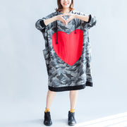 2024 fall prints ruffles black cotton shift dresses hooded oversize casual dress patchwork loving heart