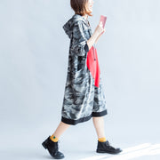 2024 fall prints ruffles black cotton shift dresses hooded oversize casual dress patchwork loving heart