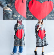 2024 fall prints ruffles black cotton shift dresses hooded oversize casual dress patchwork loving heart