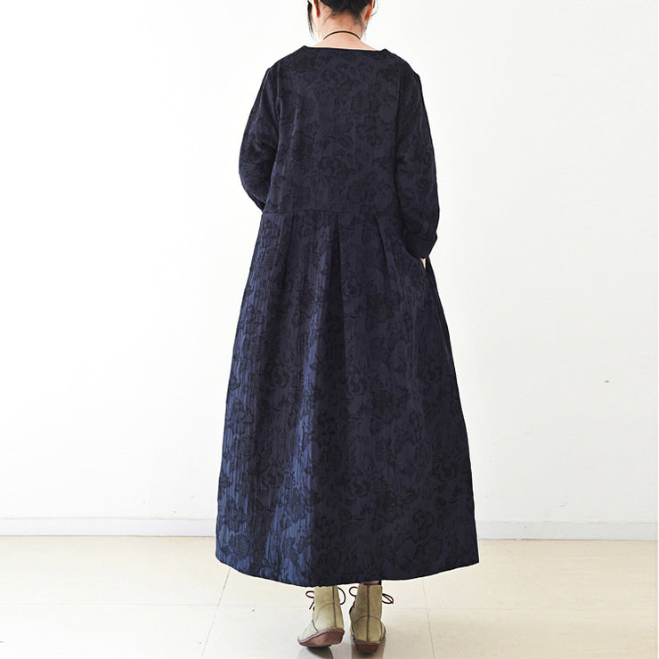 2024 fall trend Navy jacquard linen coats long maxi coat V neck casual cardigan