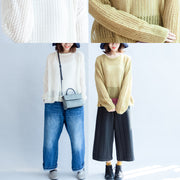 2024 fall white hollow out cotton knit tops plus size casual long sleeve sweaters side open