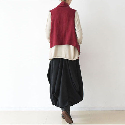 2024 fall winter  scarf vest red linen tops original design linen outfits