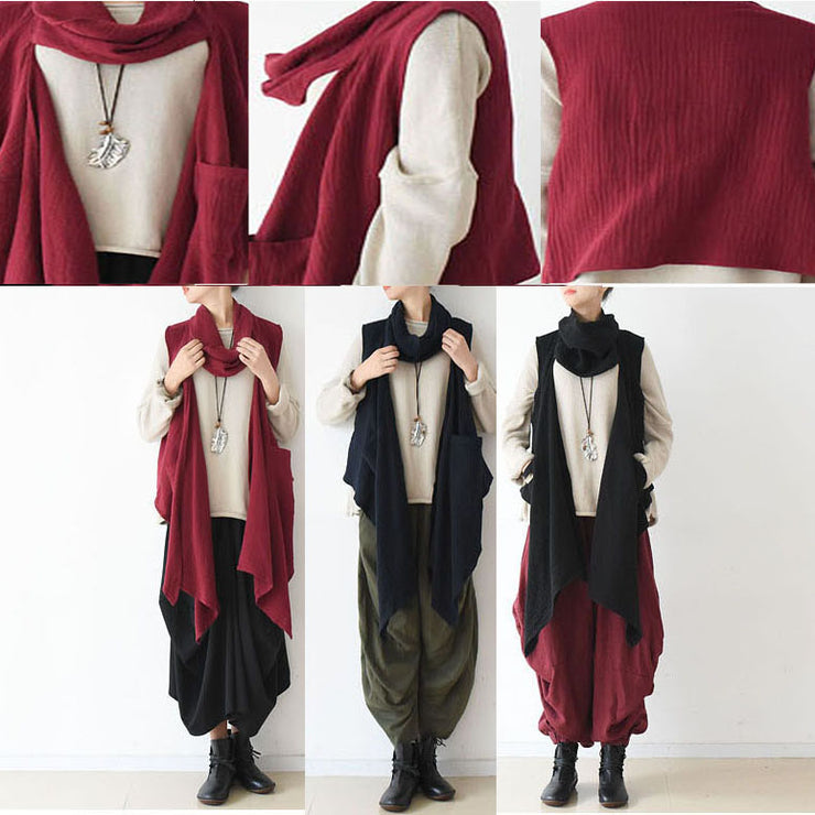 2024 fall winter  scarf vest red linen tops original design linen outfits