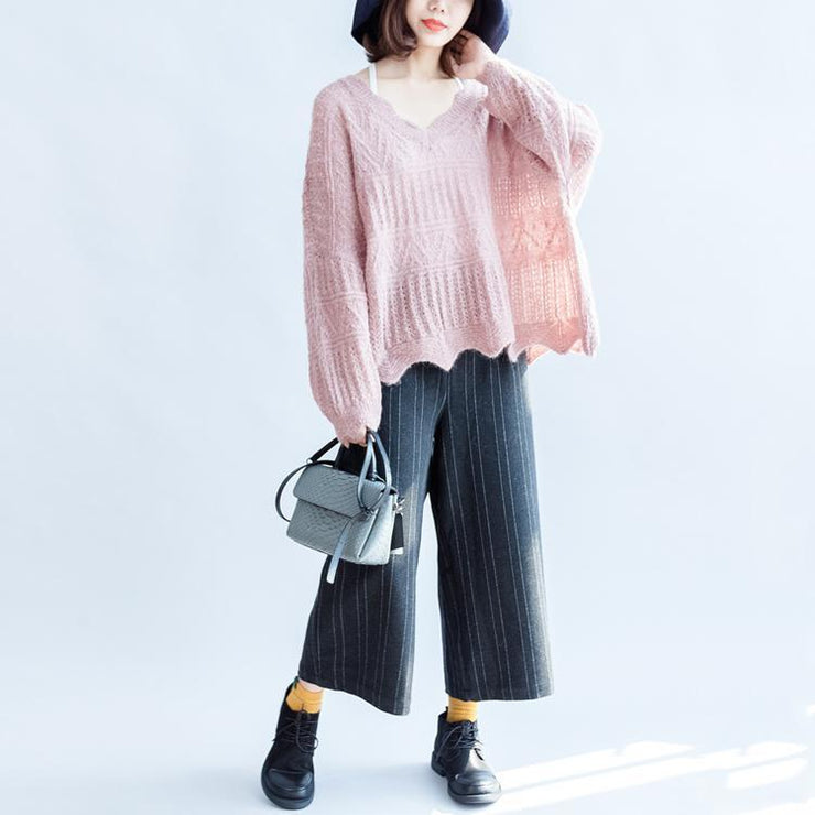 2024 fashion cotton knit tops ruffles oversize v neck sweaters