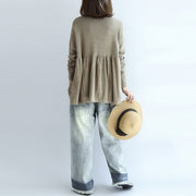 2024 fashion khaki floral knit pullover loose casual o neck sweater