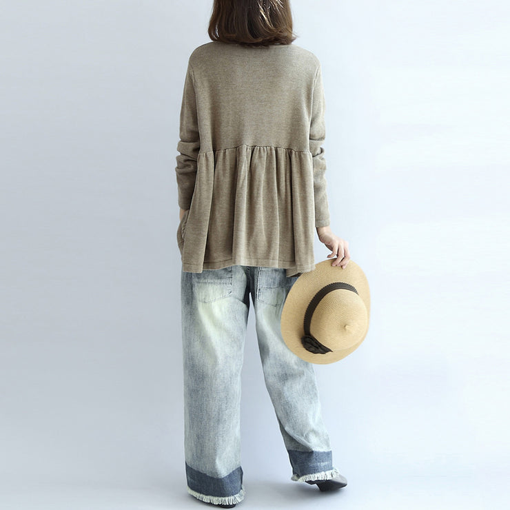 2024 fashion khaki floral knit pullover loose casual o neck sweater