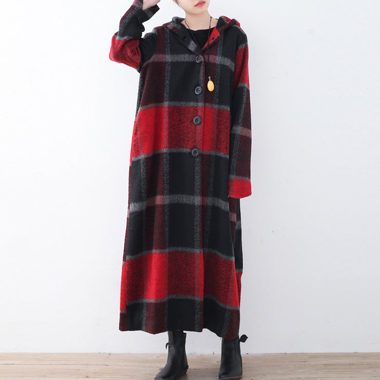 2024 green woolen coat casual trench coat plaid long coats hooded