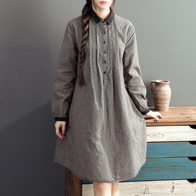 2024 lapel cotton warm mid dresses oversize high waist casual cotton dress