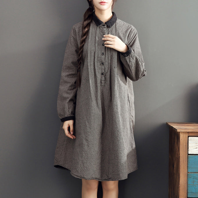 2024 lapel cotton warm mid dresses oversize high waist casual cotton dress