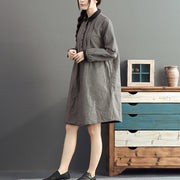 2024 lapel cotton warm mid dresses oversize high waist casual cotton dress