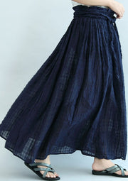 2024 navy linen maxi skirts oversize elastic waist summer skirts