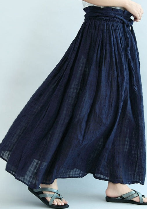 2024 navy linen maxi skirts oversize elastic waist summer skirts