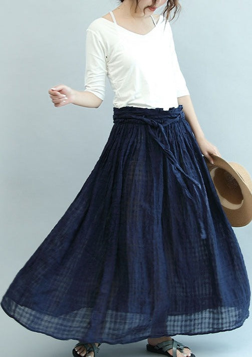 2024 navy linen maxi skirts oversize elastic waist summer skirts