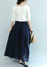 2024 navy linen maxi skirts oversize elastic waist summer skirts