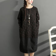 2024 new black prints cotton dresses oversize long sleeve thick warm women dress