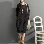 2024 new black prints cotton dresses oversize long sleeve thick warm women dress