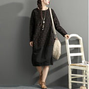 2024 new black prints cotton dresses oversize long sleeve thick warm women dress