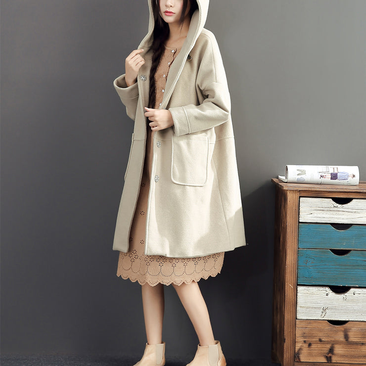 2024 winter light yellow woolen coats plus size hooded elegant trench coat