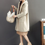 2024 winter light yellow woolen coats plus size hooded elegant trench coat