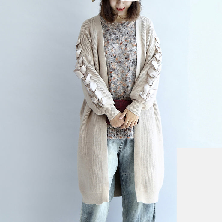 2024 winter nude long knit coats cardigans sweater outwear ribbon details