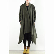 2024 winter woolen coats green cross asymmetrical cardigans long one button outwear dress