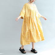 2024 yellow casual cotton dresses print  plus size sundress bracelet sleeved maxi dress