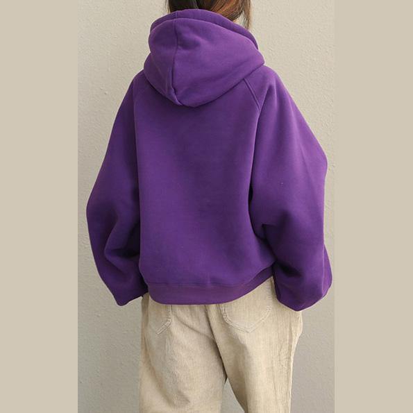 2019 Cute Yellow And Purple Brushed Hoodie Fleece For Women - SooLinen