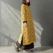 2024 New yellow floral spring dresses Chinese element Women Thicken Long Dresses