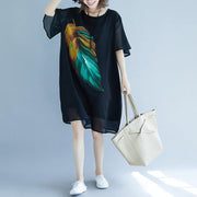 2019 black beach dress o neck short sleeve floor length dress baggy dresses summer dress - SooLinen