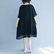 2019 black beach dress o neck short sleeve floor length dress baggy dresses summer dress - SooLinen